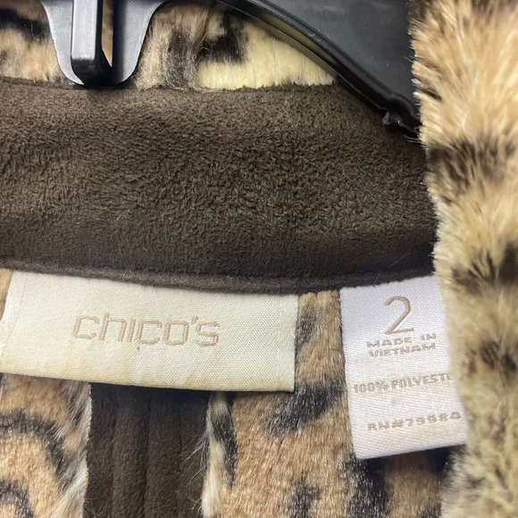 Chico’s vest size 2(Chicos size) brown with leopard collar and lining - Picture 5 of 6